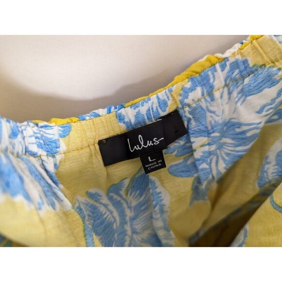 Lulus L Love Boldly Yellow Floral Print Strapless Maxi Dress High Slit Tropical - Picture 14 of 15